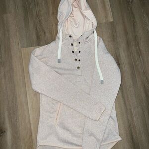 Cream Gray Hooded Long Sleeve Sweatshirt